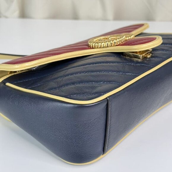Gucci Bi-Color Marmont Shoulder Bag Crossbody Red & Navy Quilted with Gold Chain - Picture 6 of 9